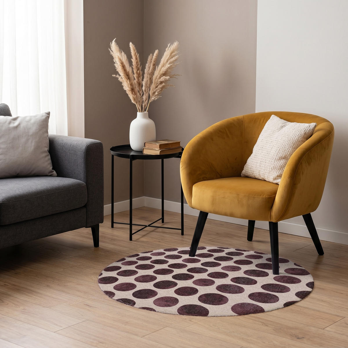 TEPPICH - Polka dots - Muster - Braun - 90x90 cm - Dunkelbraun, Kunststoff/Textil (90/0.4cm) - OnlyWow