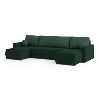 WOHNLANDSCHAFT TESSUN Grün Plüsch-Stoff mit Schlaffunktion - Grün, Holz (286/85/143cm) - MASSENO