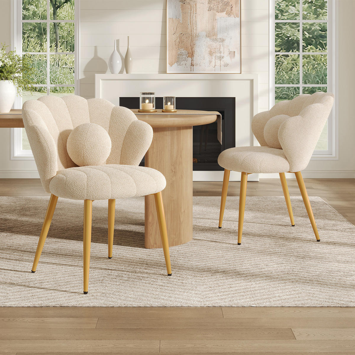 STUHL-SET 2 Stück Muschel-Design, DE-42124, Beige - Beige, Holzwerkstoff (62.5/83/60cm) - ComfortXL