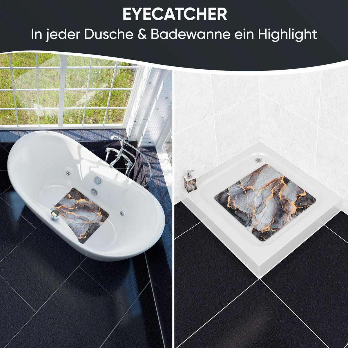 BADEMATTE Marmor Abstrakt - Grau, Kunststoff (53/53cm) - Sanilo