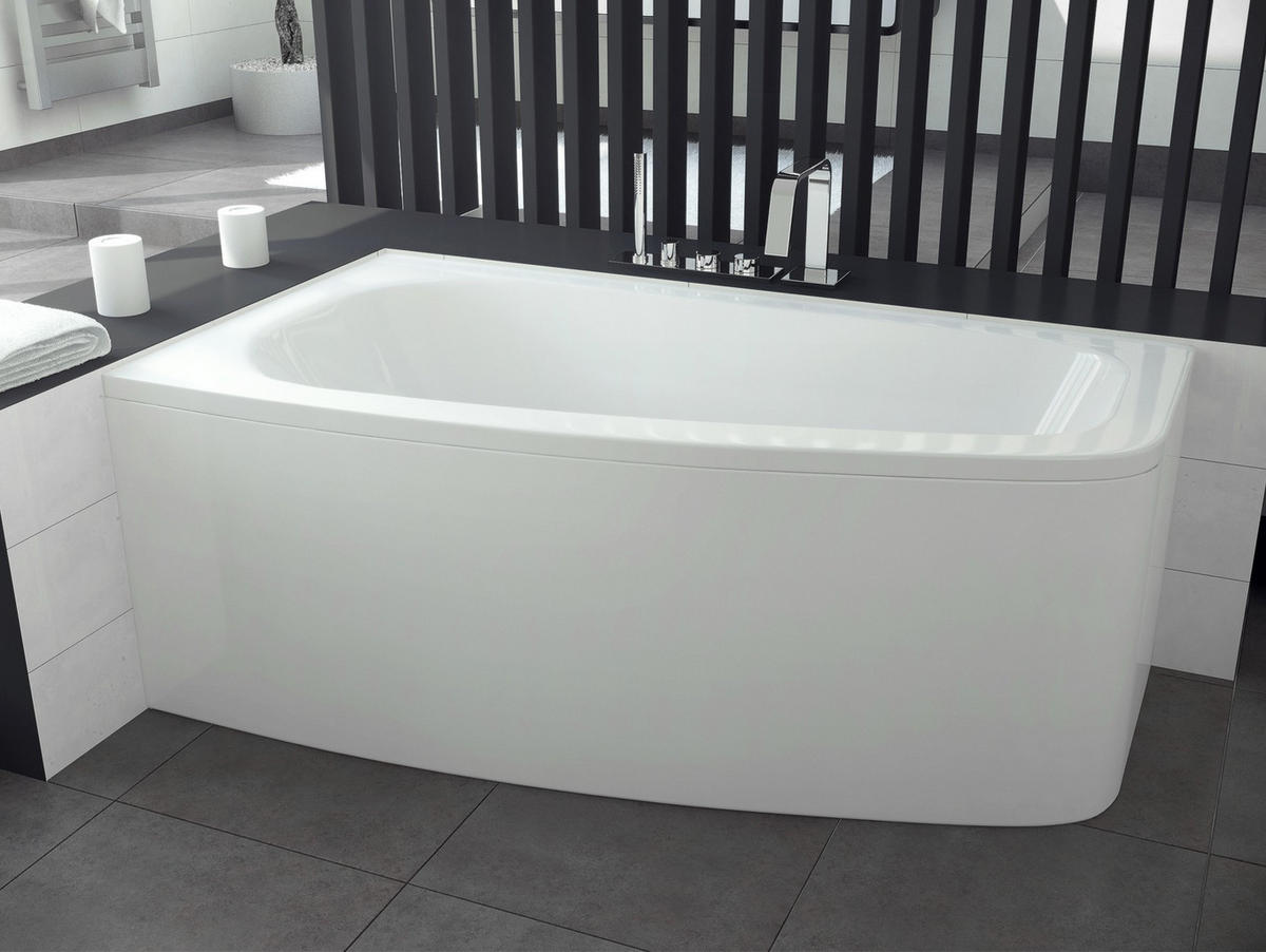 BADEWANNE Eckwanne LUNA 150/80 Links Ablauf & Füße - Weiß, Kunststoff (80/60.5/150cm) - bad land