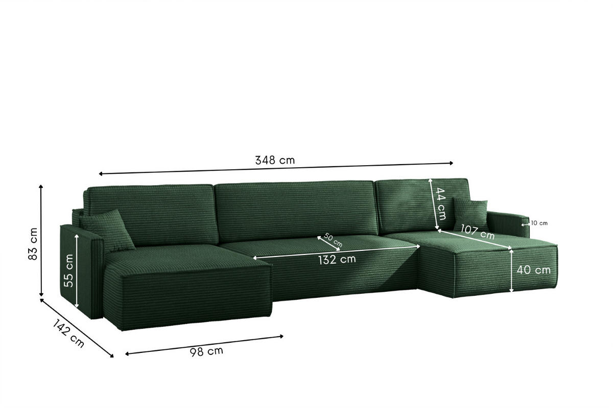 ECKSOFA Carlos Mit Schlaffunktion und Bettkasten Elegante Stoff Poso Grün - Grün, Holz/Textil (348/142cm) - Kaiser Möbel