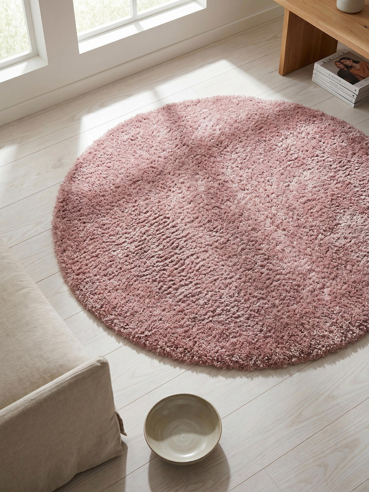 TEPPICH Hochflor Shaggy Uni Style Polypropylen Wohnzimmer Rosa Rund 160x160 - Rosa, Textil (160/160cm) - KADIMA DESIGN