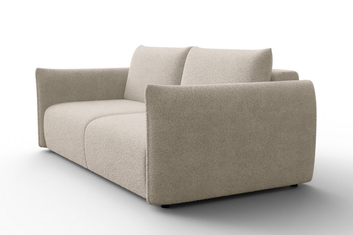 SOFA TAUER 3-Sitzer, Bouclé-Stoff beige - Beige/Schwarz, Holz/Textil (206/84/112cm) - Courtois Laville