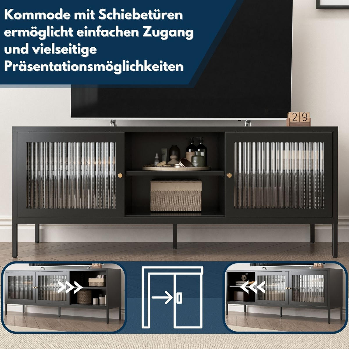 TV-LOWBOARD TOKIO Metall Schwarz 150/40/60 cm - Schwarz, Metall (40/60/150cm) - Coemo