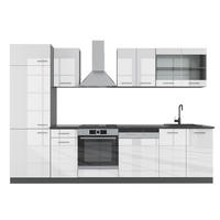 KUHINJSKI BLOK R-Line Bela barva visokega sijaja/antracit 300 cm brez delovne plošče - bela/visoki sijaj, leseni material (300/81.6/46cm) - Vicco