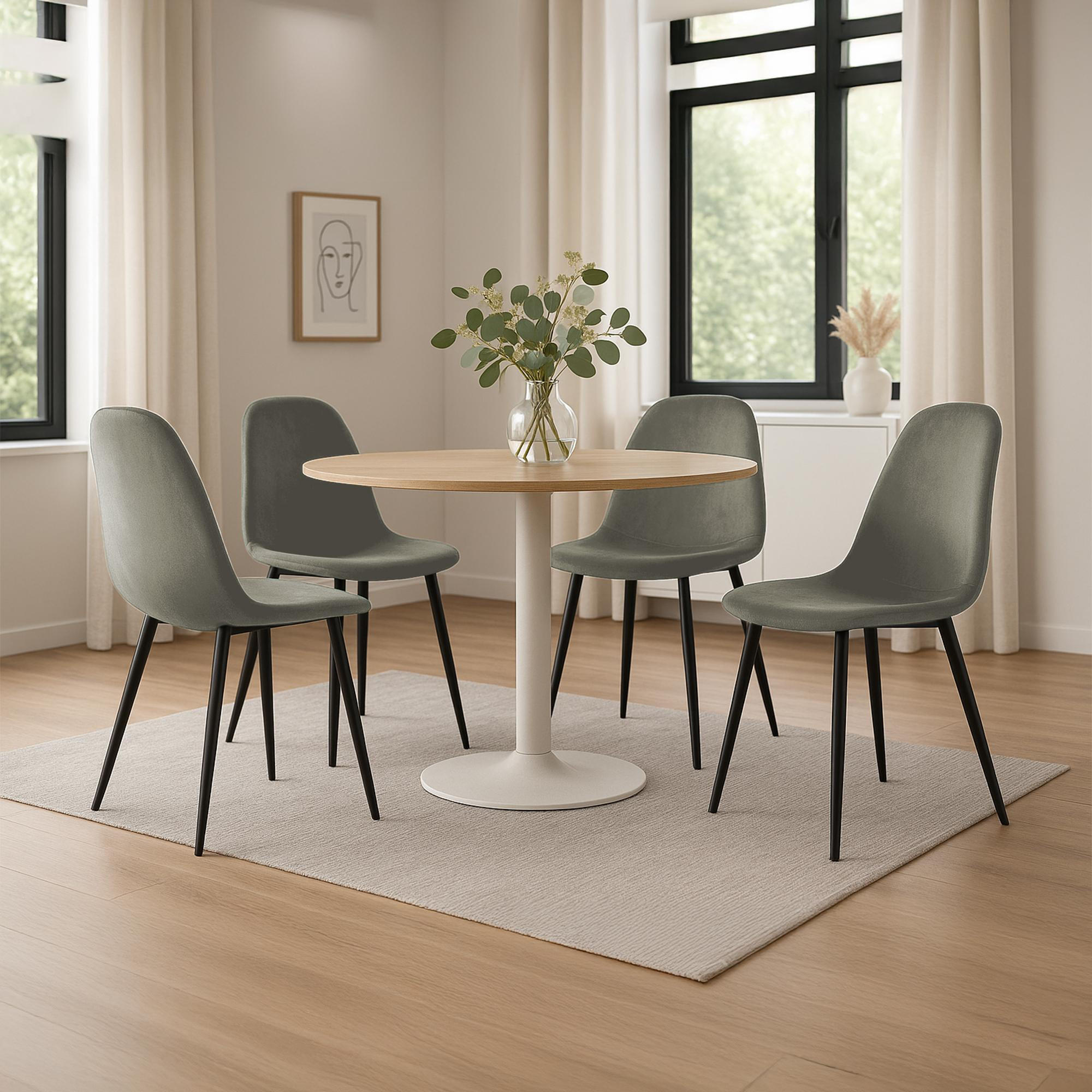 STUHL 4er Set Samt Anthrazit - Anthrazit/Schwarz, Textil/Metall (44/88/51cm) - CLP