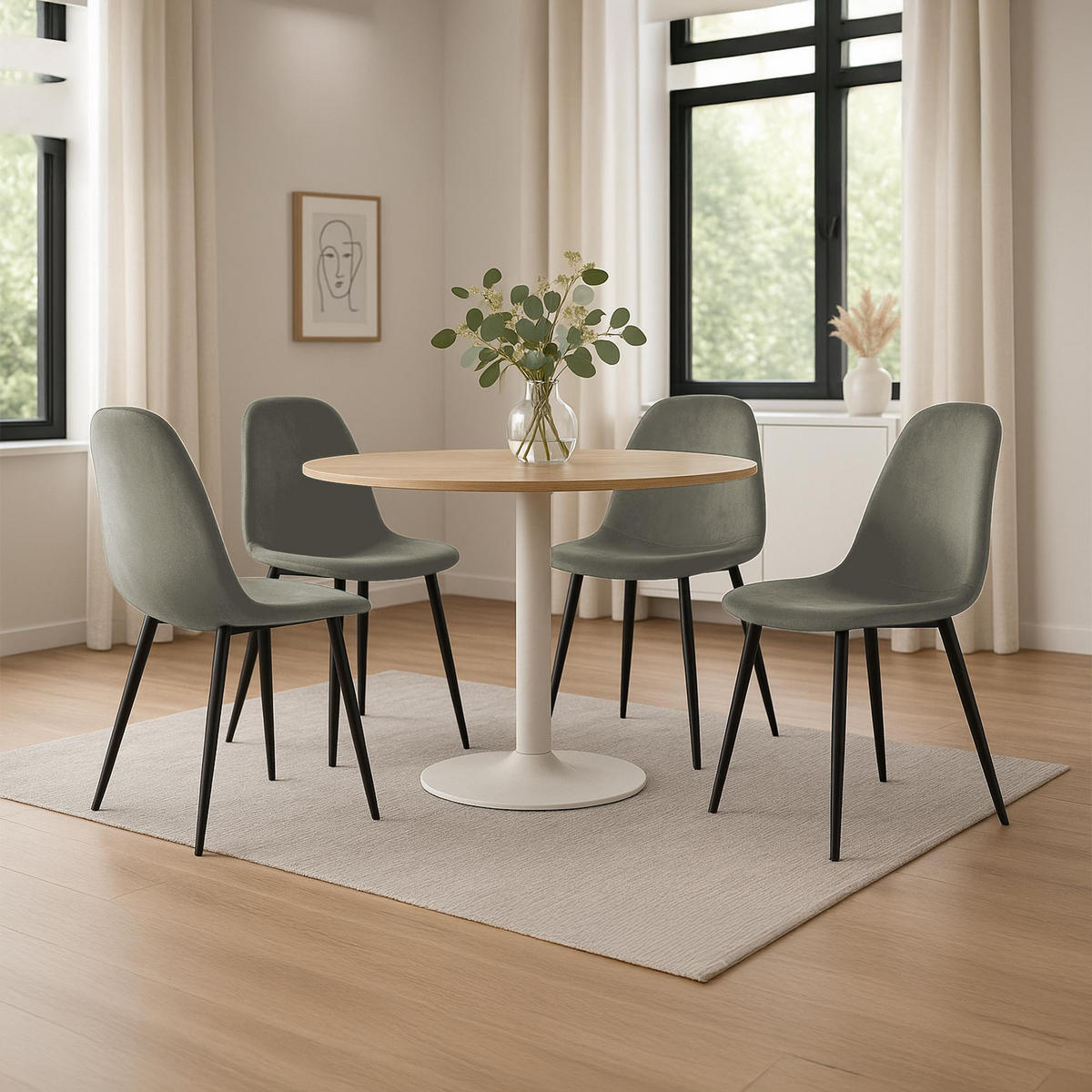 STUHL 4er Set Samt Anthrazit - Anthrazit/Schwarz, Textil/Metall (44/88/51cm) - CLP