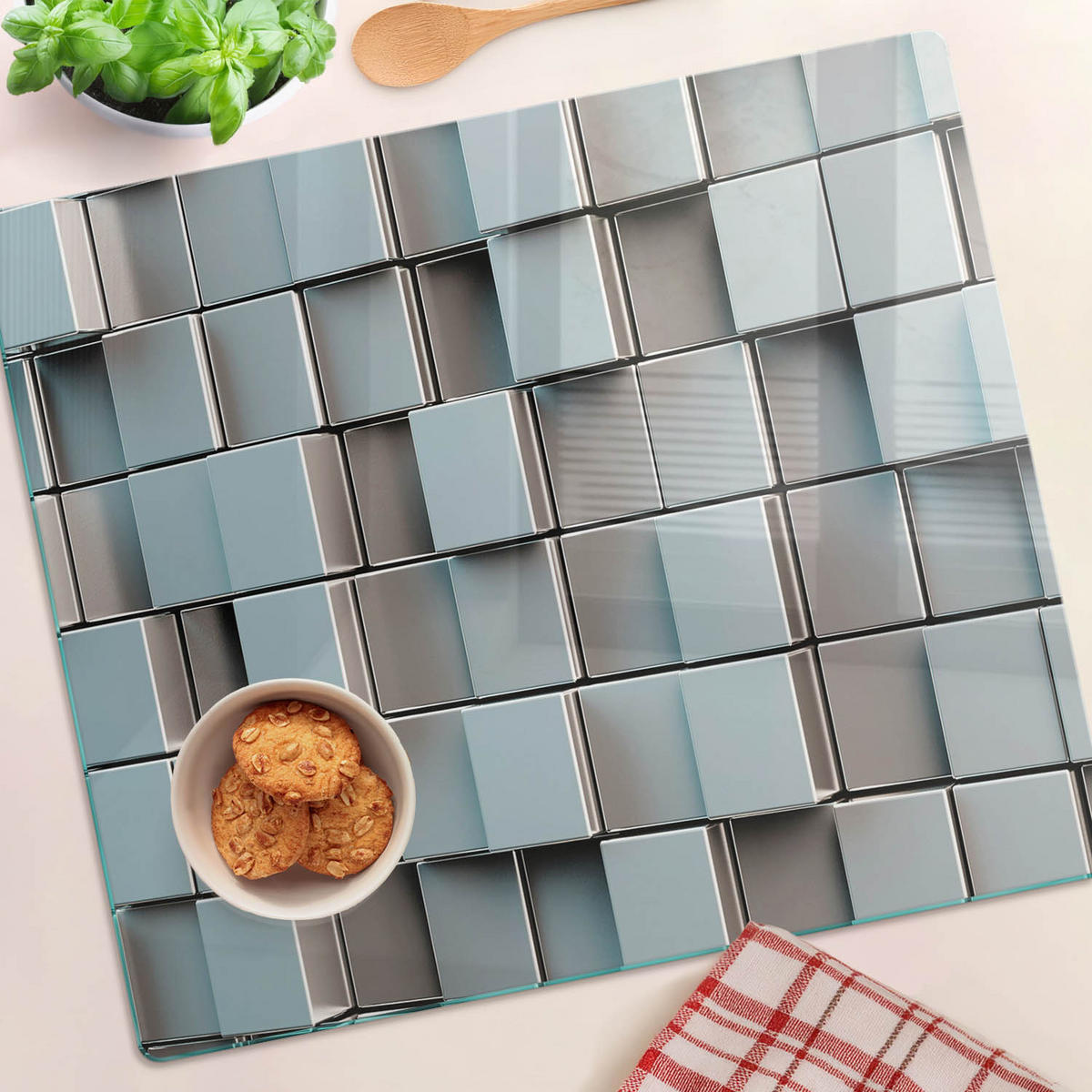 GLASPLATTE 60x52 cm Würfel - Grau, Glas (60/0.4/52cm) - TULUP