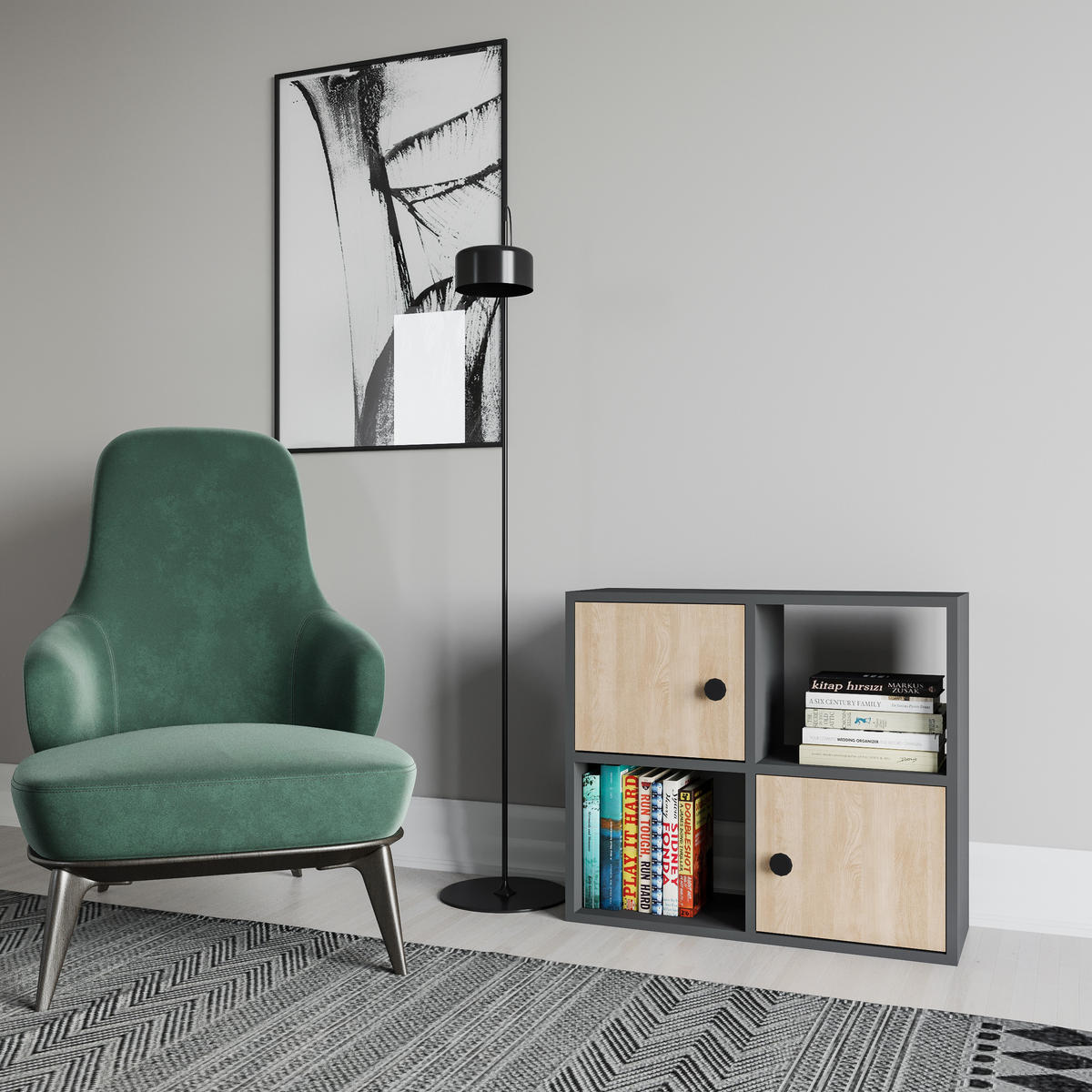 BÜCHERREGAL Tuttle Anthrazit Eiche - Alteiche/Grau, Holzwerkstoff (25/63.2/72cm) - Decorotika