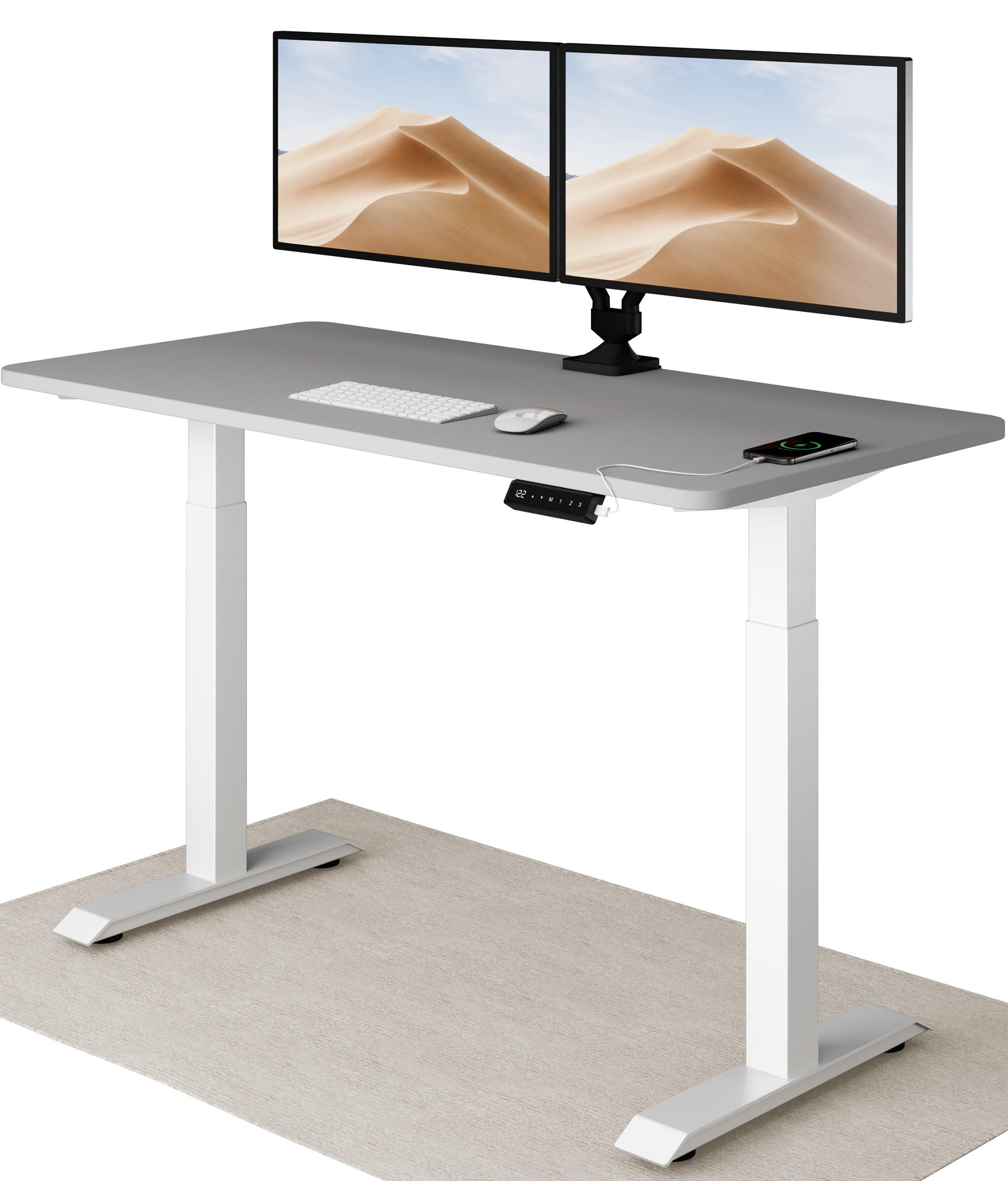 SCHREIBTISCH Elektrisch Höhenverstellbarer HomeOne 140x70cm Weiß/Grau mit Memory-Funktion, Anti-Kollisions Technologie - Weiß/Grau, Holzwerkstoff (70/140/72cm) - Desktronic