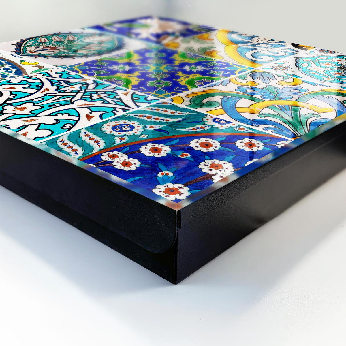 SCHLÜSSELBOX Schwarz 30x30 cm- Türöffnung nach rechts - Bunte Muster - Blau, Metall (30/30/5cm) - TULUP