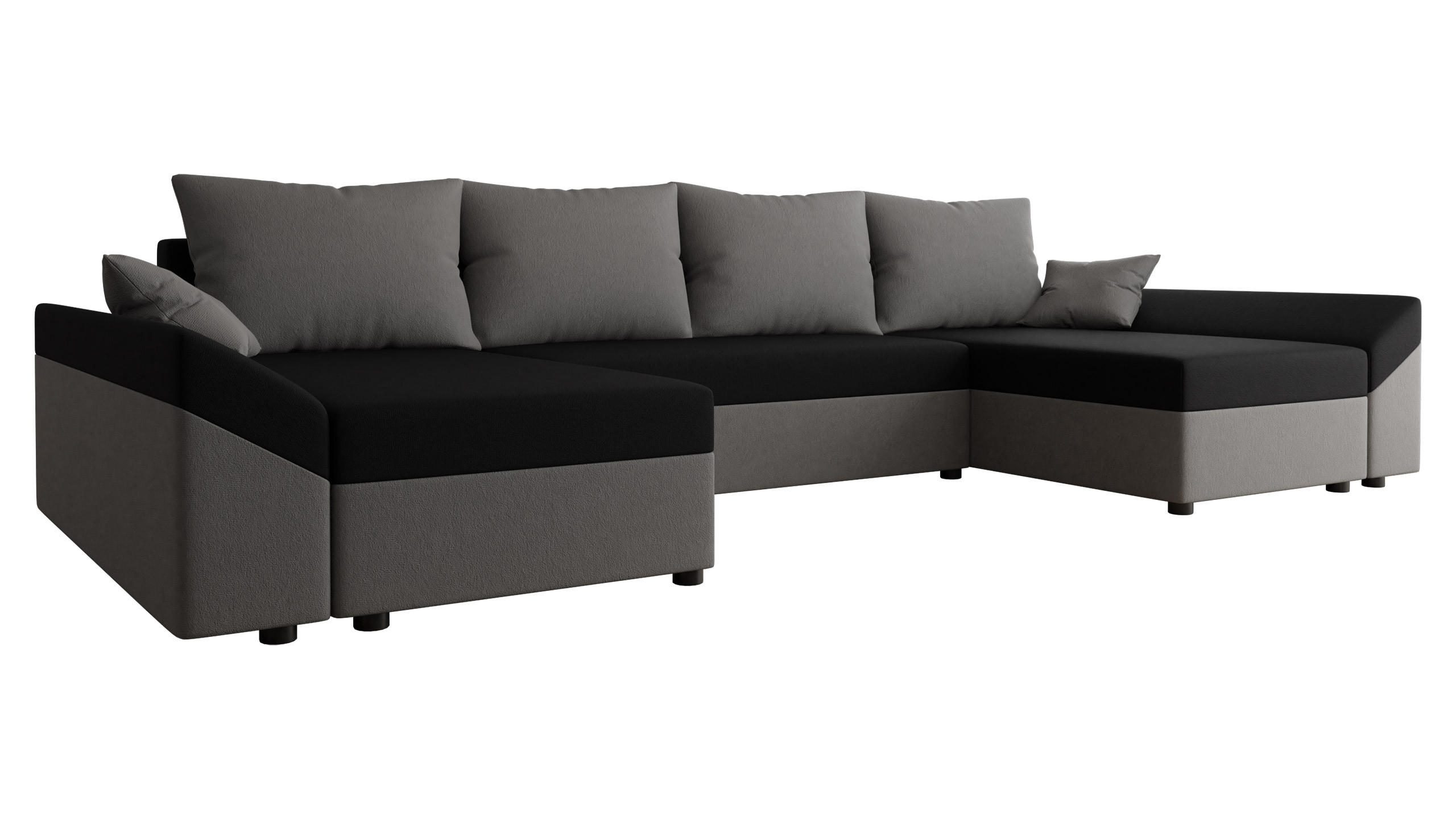 WOHNLANDSCHAFT Dante U - Schwarz/Grau, Holz/Kunststoff (310/82/140cm) - MIRJAN24