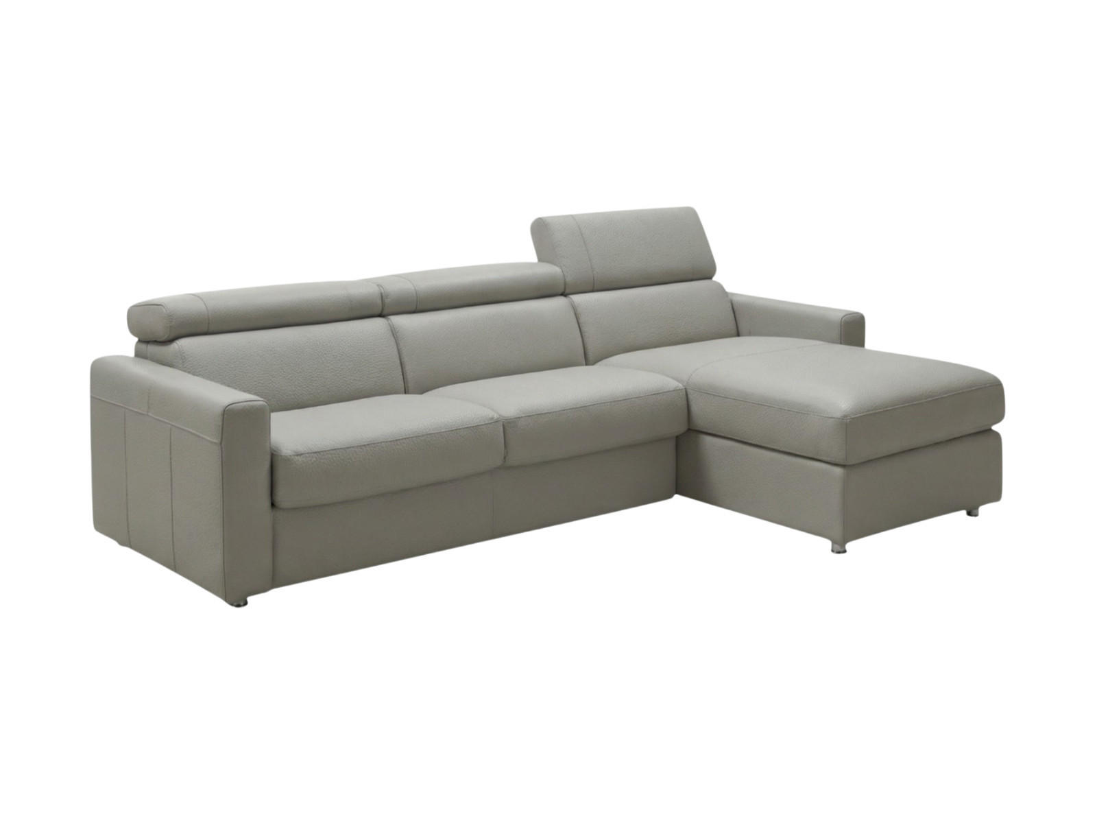 ECKSOFA Morris Echtleder mit Bettfunktion Perlgrau - Hellgrau, Leder/Metall (223/170cm)