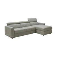 ECKSOFA Morris Echtleder mit Bettfunktion Perlgrau - Hellgrau, Leder/Metall (223/170cm)