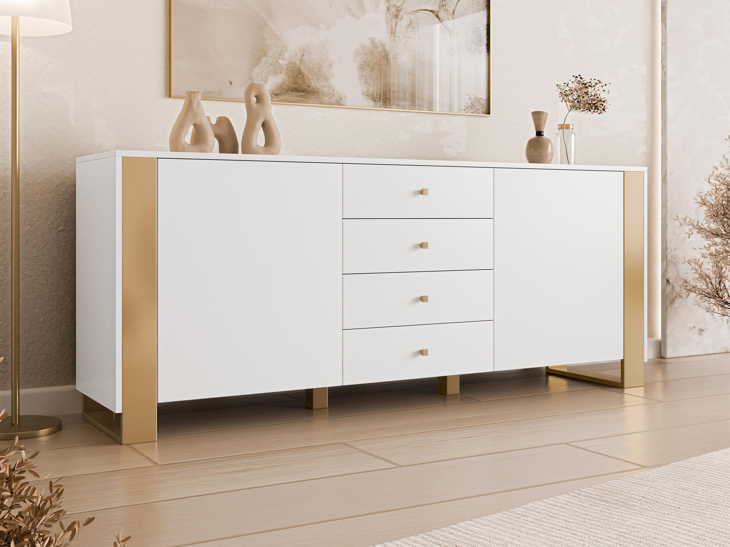 SIDEBOARD Loutio 2D4SZ - Goldfarben/Weiß, Holzwerkstoff/Kunststoff (180/74/40cm) - MIRJAN24