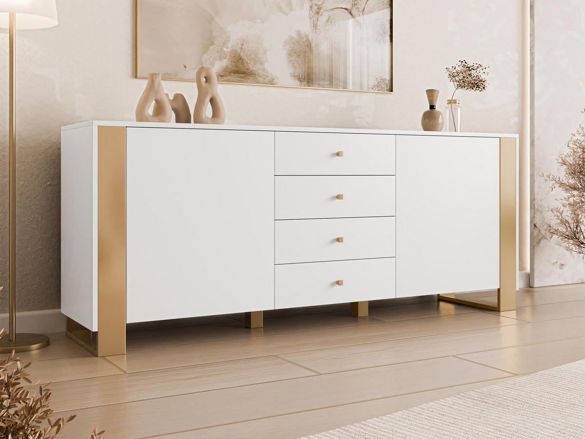 SIDEBOARD Loutio 2D4SZ - Goldfarben/Weiß, Holzwerkstoff/Kunststoff (180/74/40cm) - MIRJAN24