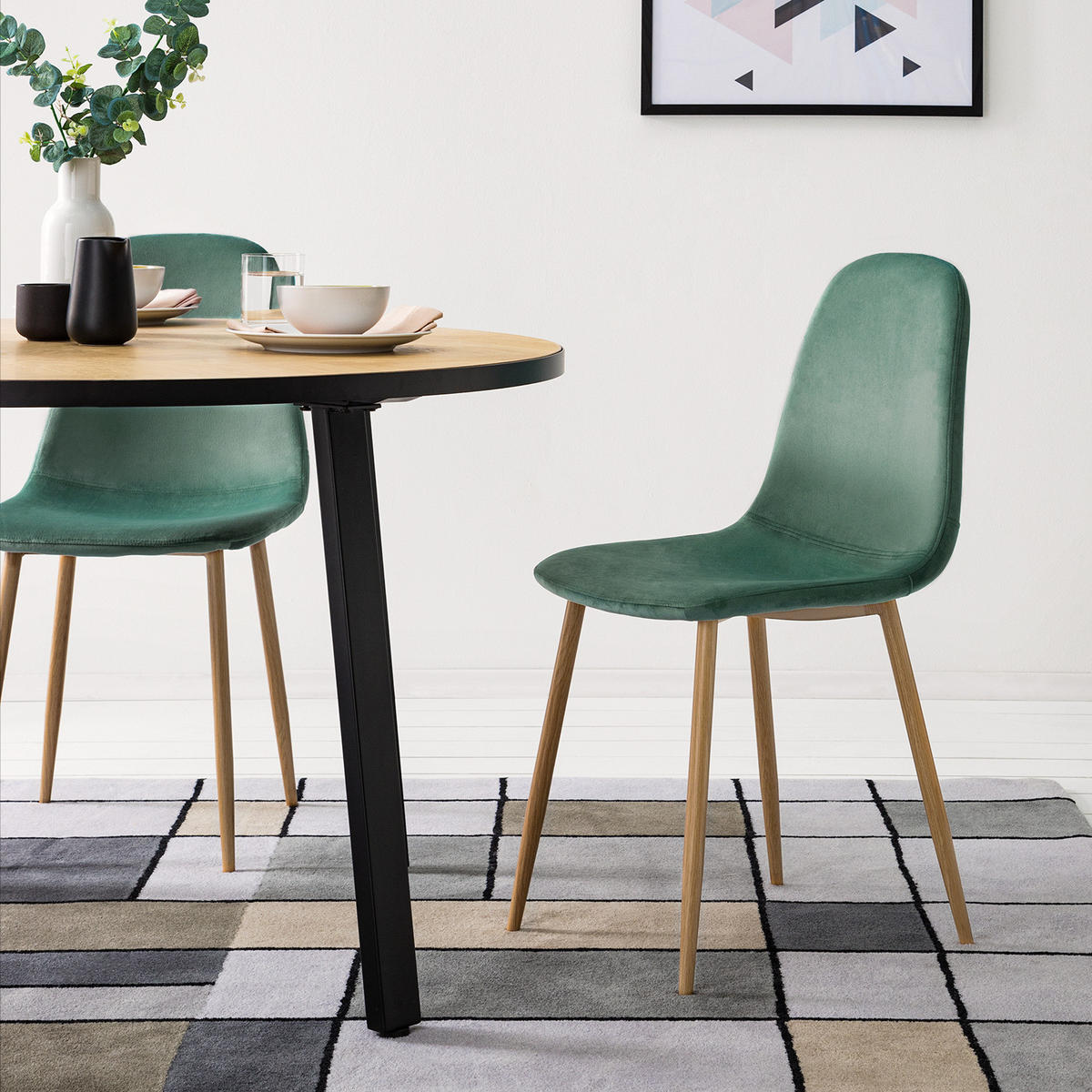 POLSTERSTUHL - Samt / Metall, Eiche Dekor - Mintgrün, Textil (44/87/53cm) - home24