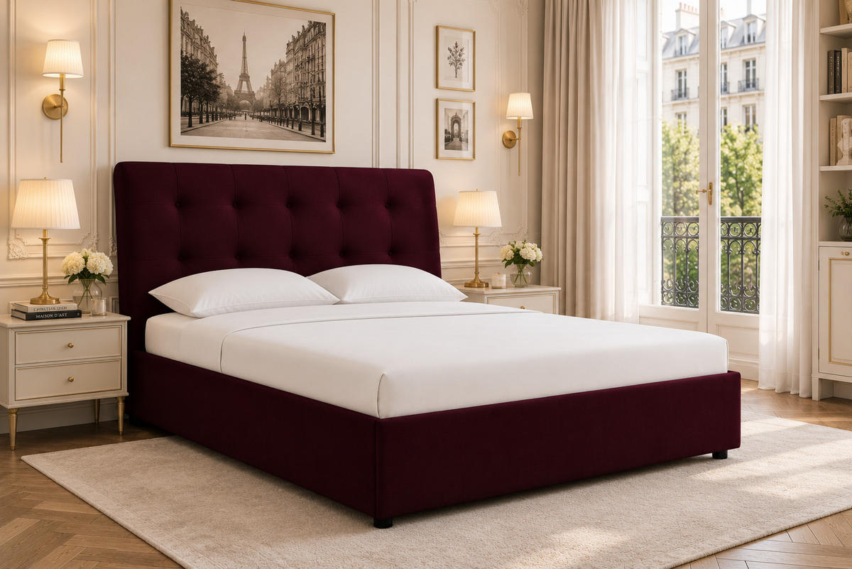 POLSTERBETT mit Bettkasten und Matratze SOLIS, Bordeaux, 160x200 cm - Bordeaux, Textil (160/200cm) - KS Home Concept
