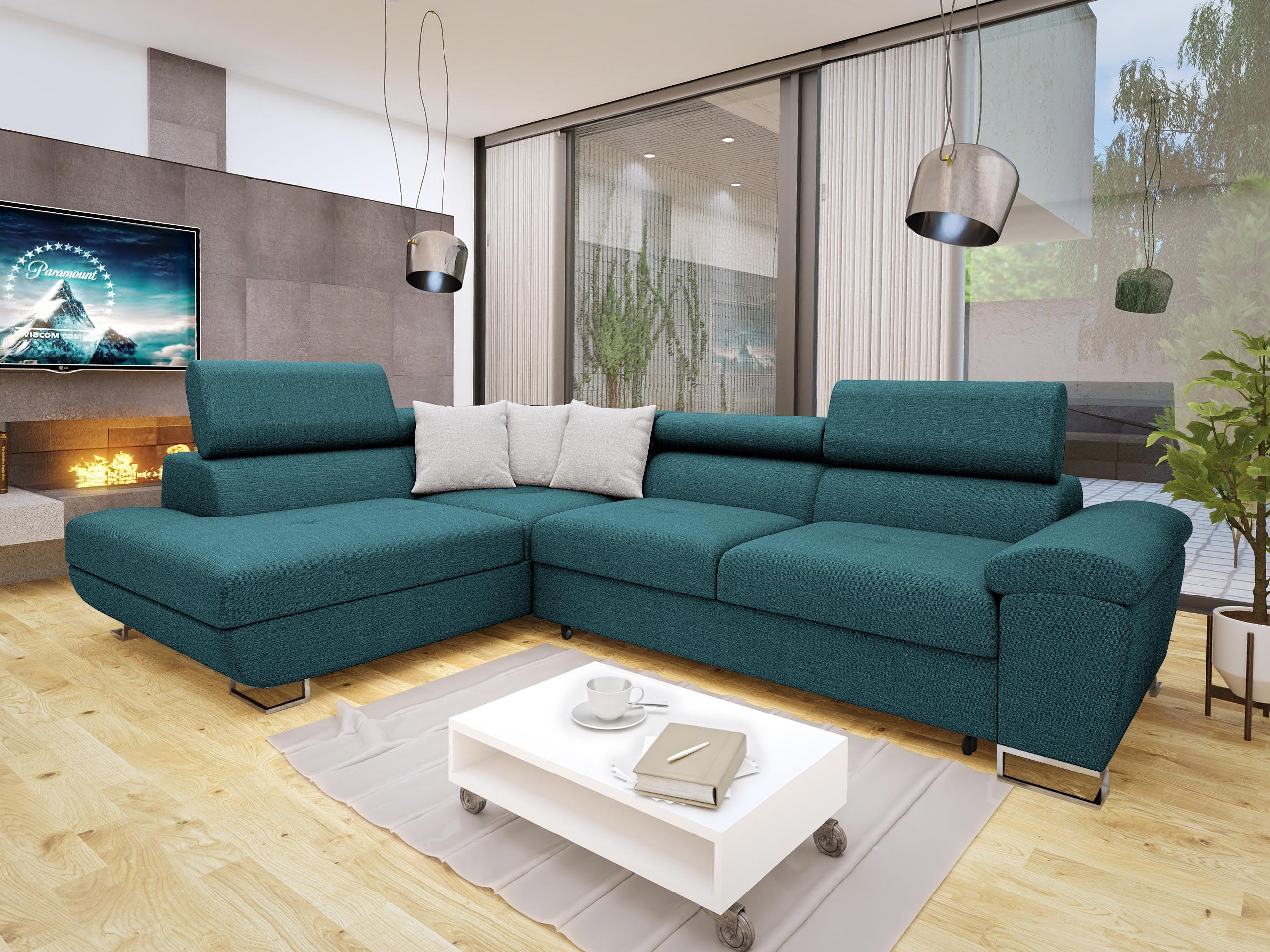 ECKSOFA Cotere Premium, Seite: Links - Türkis, Holz/Textil (270/202cm) - MIRJAN24
