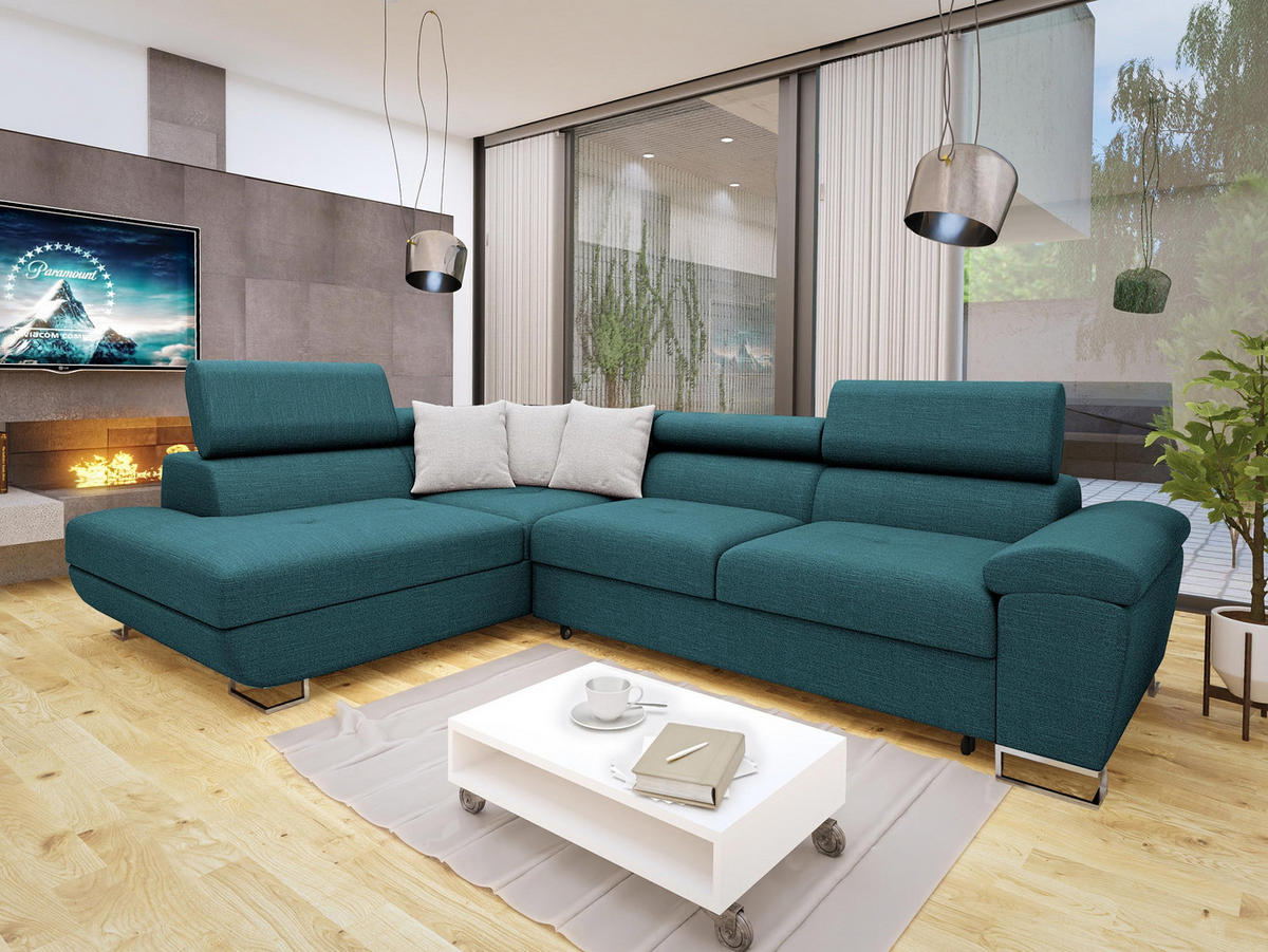 ECKSOFA Cotere Premium, Seite: Links - Türkis, Holz/Textil (270/202cm) - MIRJAN24