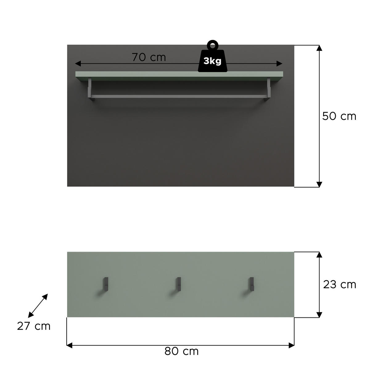 PANEEL CANU 2-tlg. (B/H/T: ca. 80/73/27 cm) in Basalt grau/Smoke Green - Grau, Holzwerkstoff (80/73/27cm)