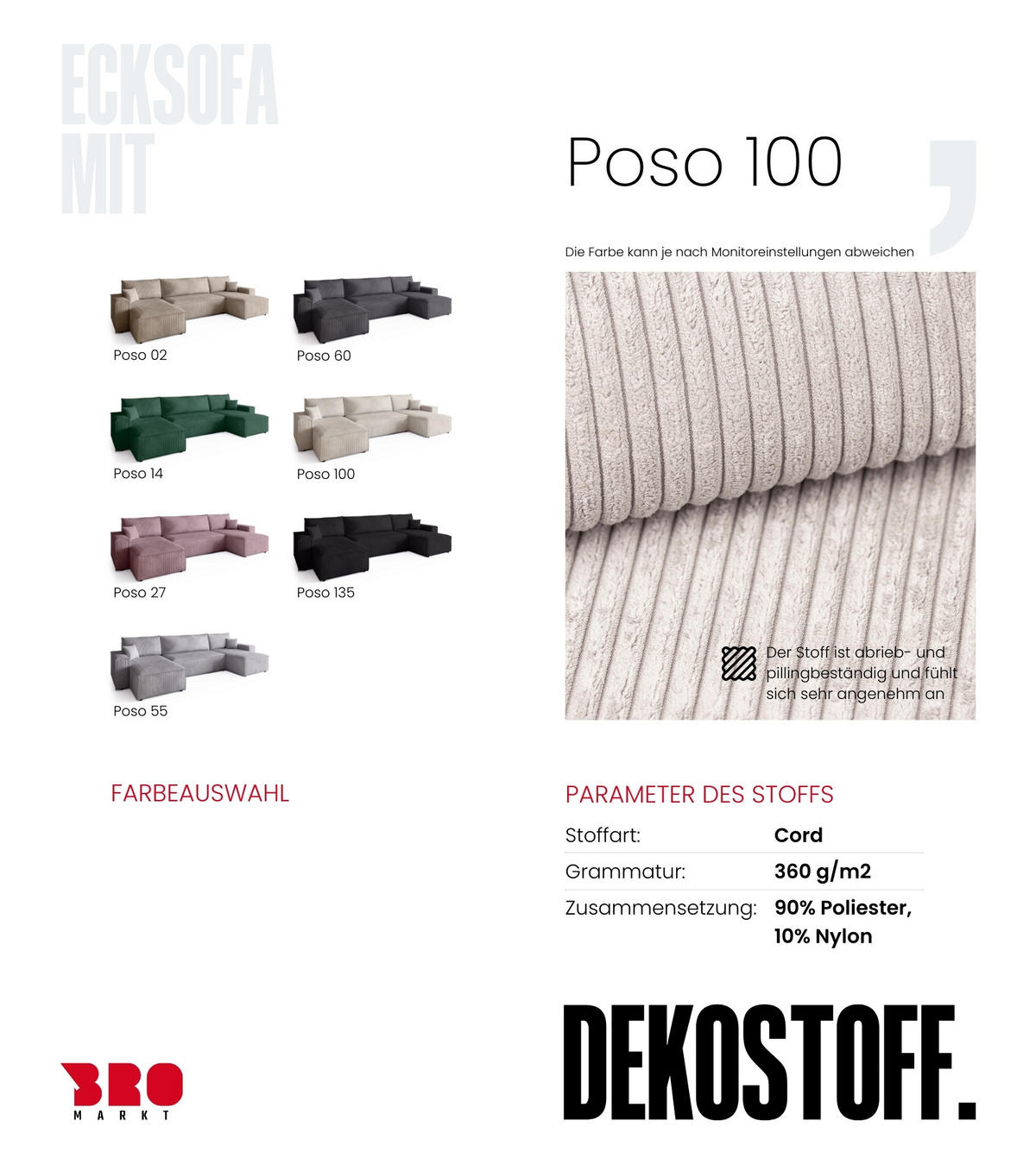 WOHNLANDSCHAFT ADI U mit Schlaffunktion Cordstoff Creme - Creme, Textil (312/85/143cm) - Bromarkt