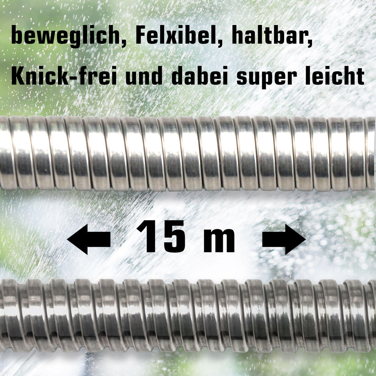 EDELSTAHL-GARTENSCHLAUCH 15 m - Silberfarben, Metall (1500cm) - eyepower