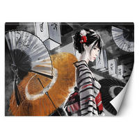 FOTOTAPETE, Geisha mit einem Fan Gelb - Grau, Papier (150/105cm) - Feeby