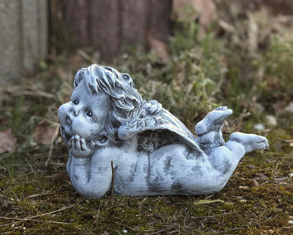 STEINFIGUR liegender Engel Grabschmuck frostfest wetterfest - Grau, Stein (8/13/19cm) - stoneandstyle