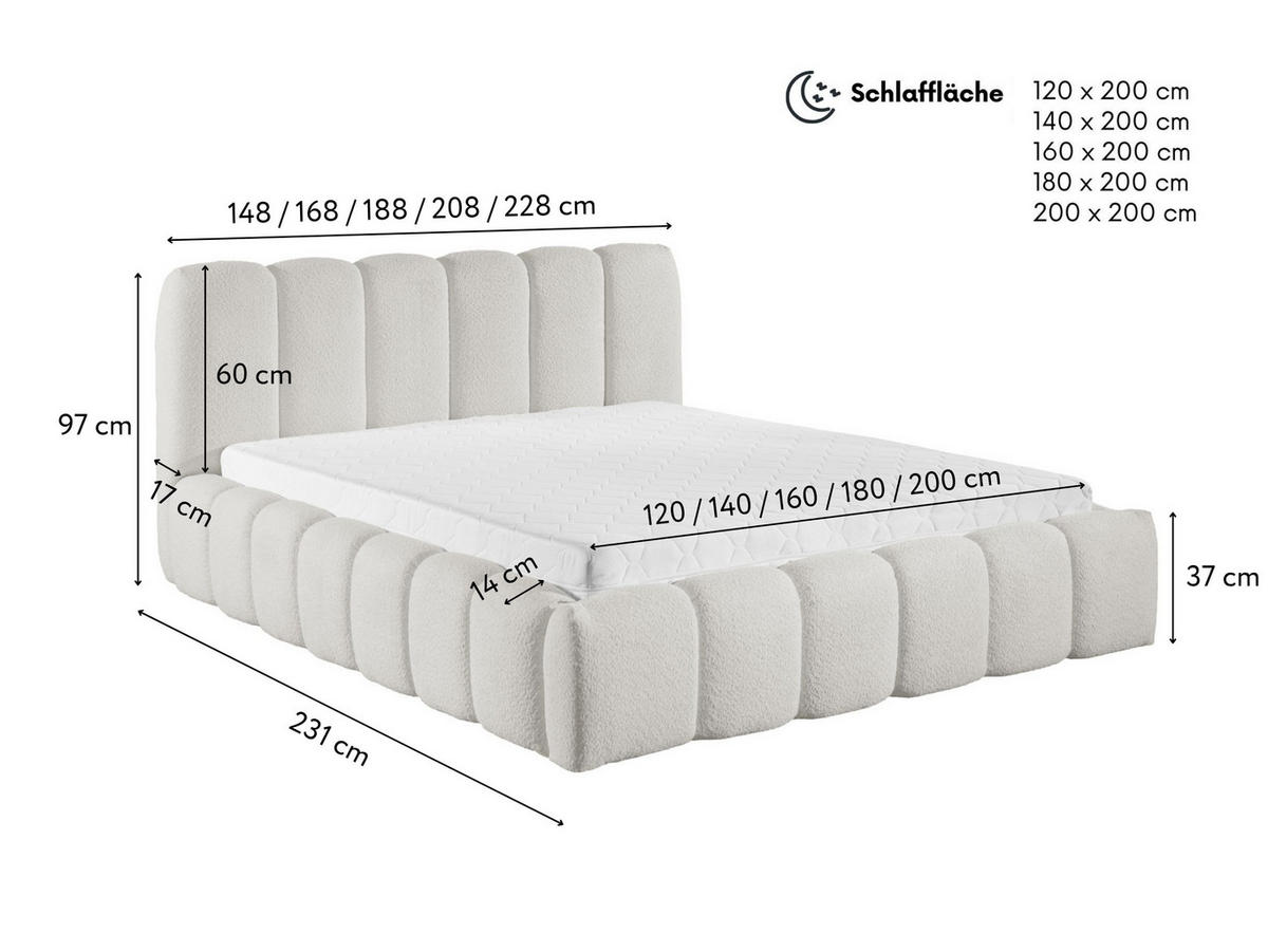 POLSTERBETT MIA mit Bettkasten 180x200,Bubble Bett,Doppelbett mit Stauraum,Lattenrost,Boxspringbett-Optik,ohne Matratze-Braun - Braun, Holz (180/200cm) - Furnistar