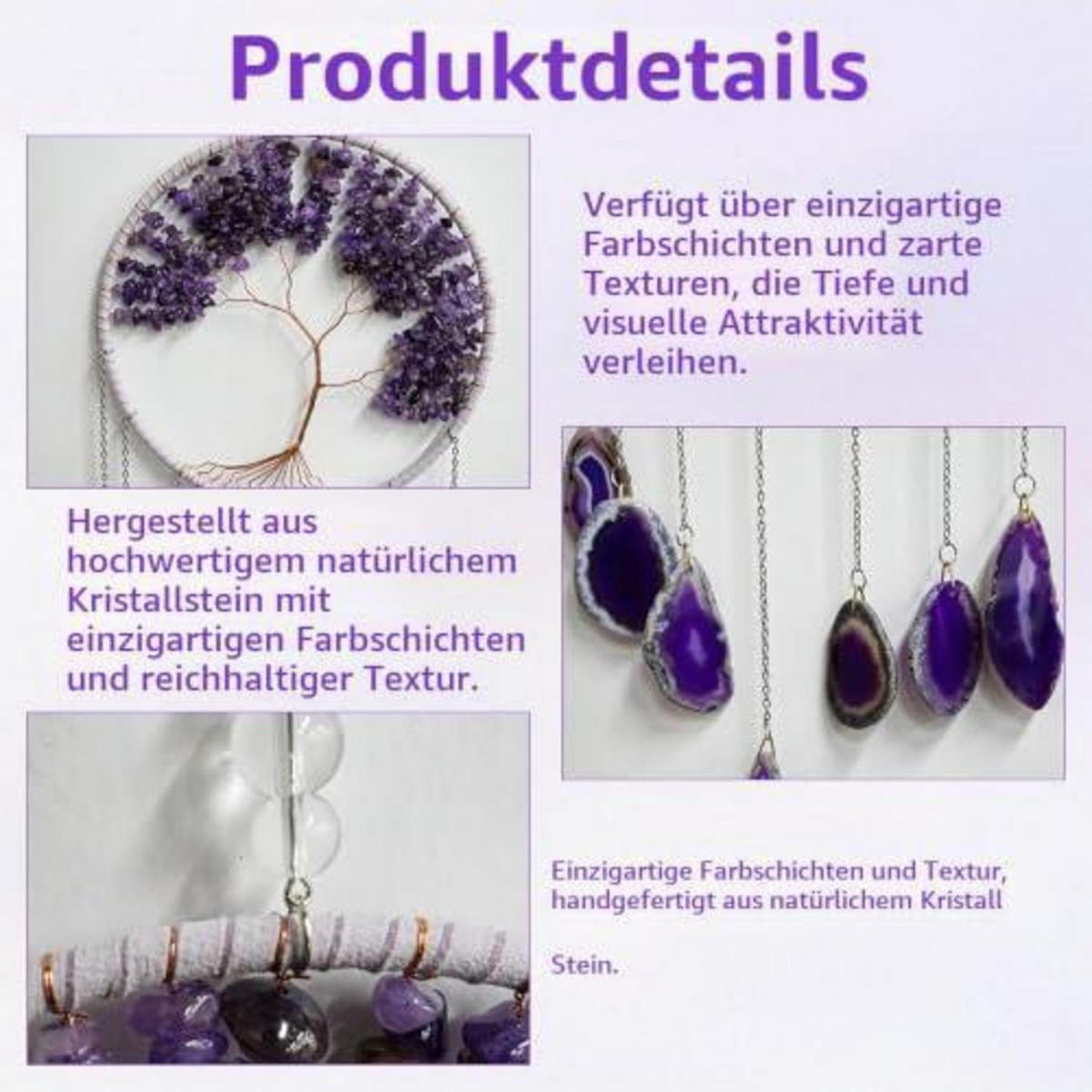 WINDSPIEL Lebensbaum Achat Scheiben Violett - Lila, Stein (16/16/55cm)
