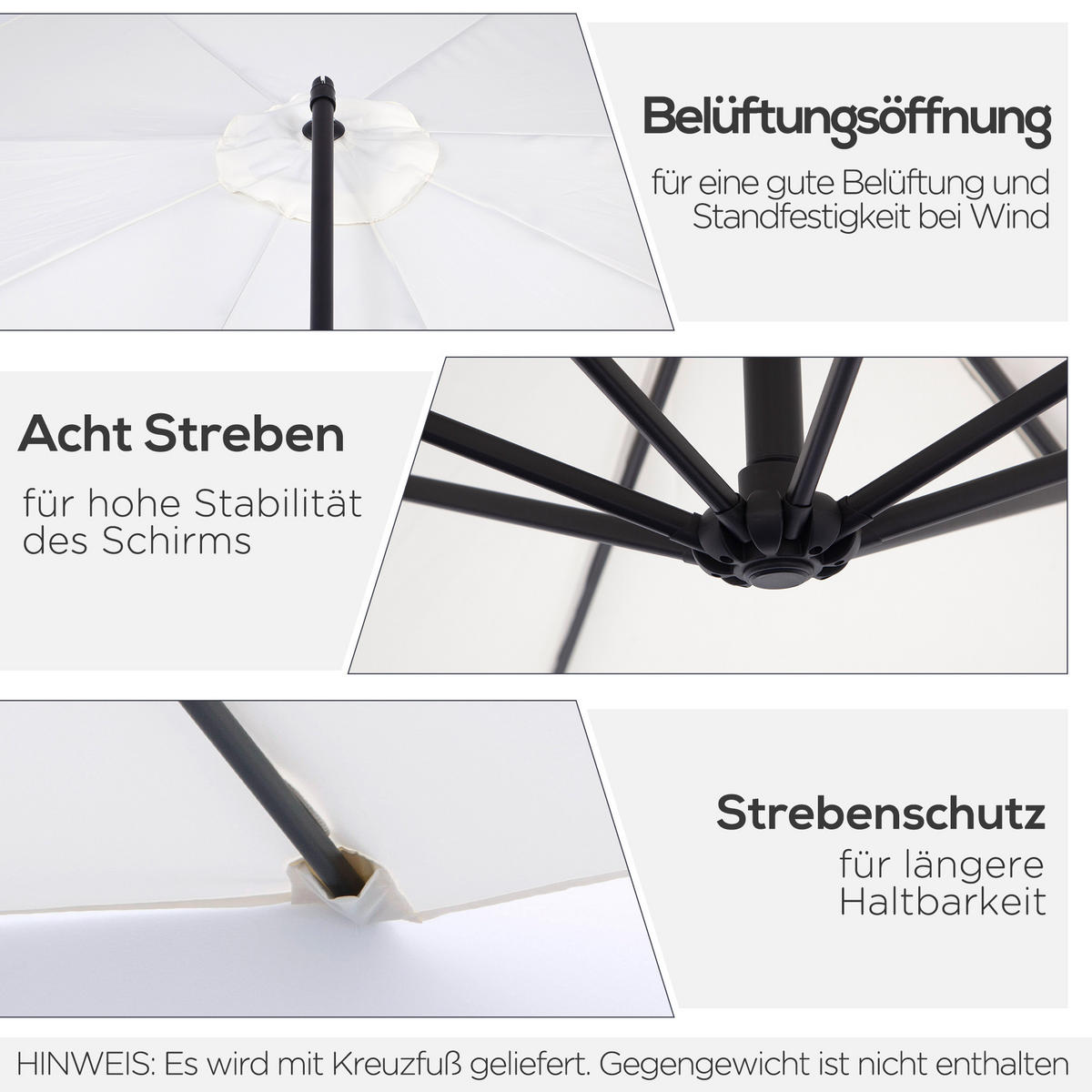 SONNENSCHIRM, Stahl, Polyester, Cremeweiß - Creme, Metall (3/3cm) - Outsunny