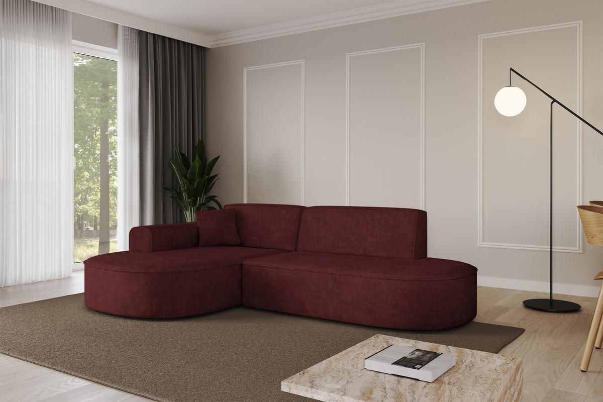 ECKSOFA Ottomane Links MARI-L1 - 243x171x79 cm Bordeaux Velours - Bordeaux/Schwarz, Holzwerkstoff/Kunststoff (243/171cm) - ALTDECOR