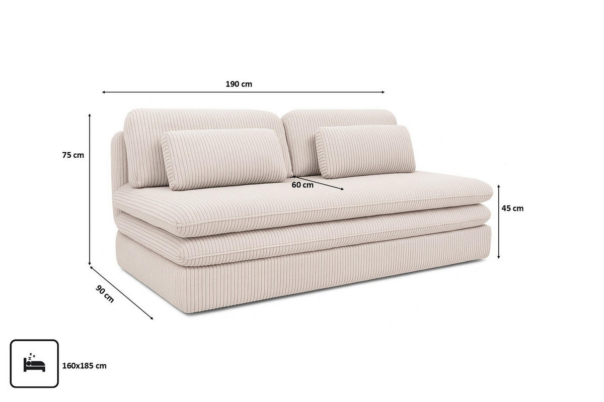SCHLAFSOFA Mit Bettkasten OLIA, Stoff Poso, Beige - Beige, Holz (190/75/90cm) - Kaiser Möbel