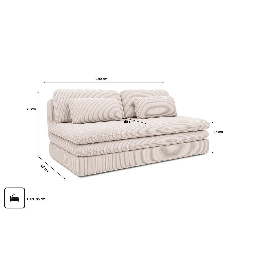 Thumbnail - Kaiser Möbel Schlafsofa, Beige, Holz, 190x75x90 cm, Wohnzimmer, Sofas & Couches, Schlafsofas