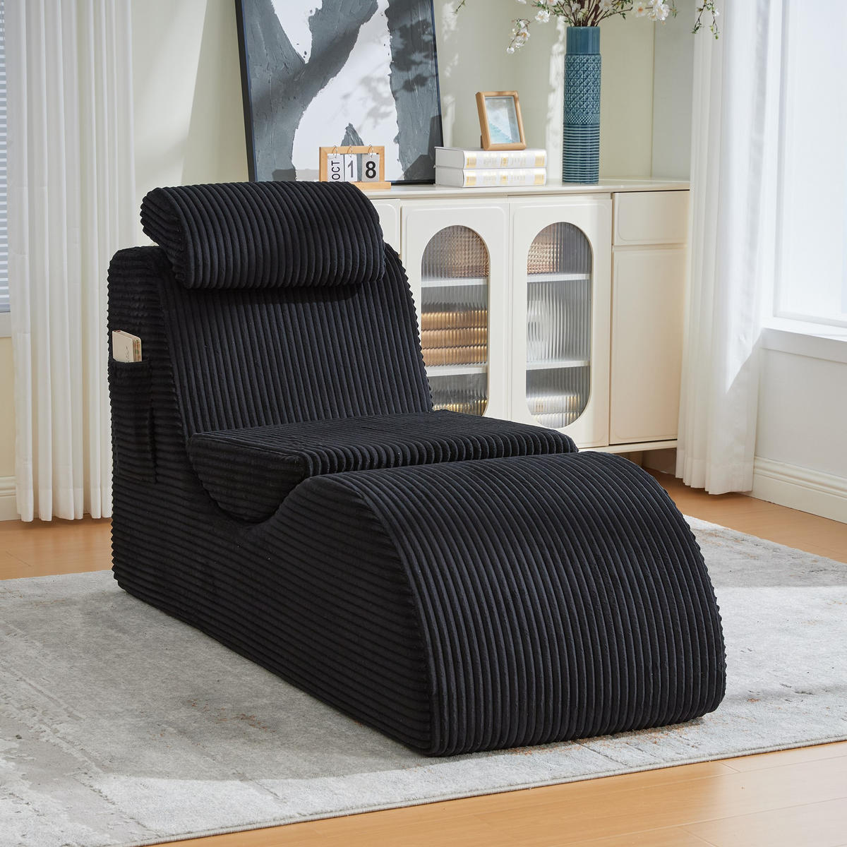 RELAXSESSEL Liege mit Kopfstütze,ergonomischem Design,Schwarz - Schwarz, Textil (66/90/160cm) - LVHOM
