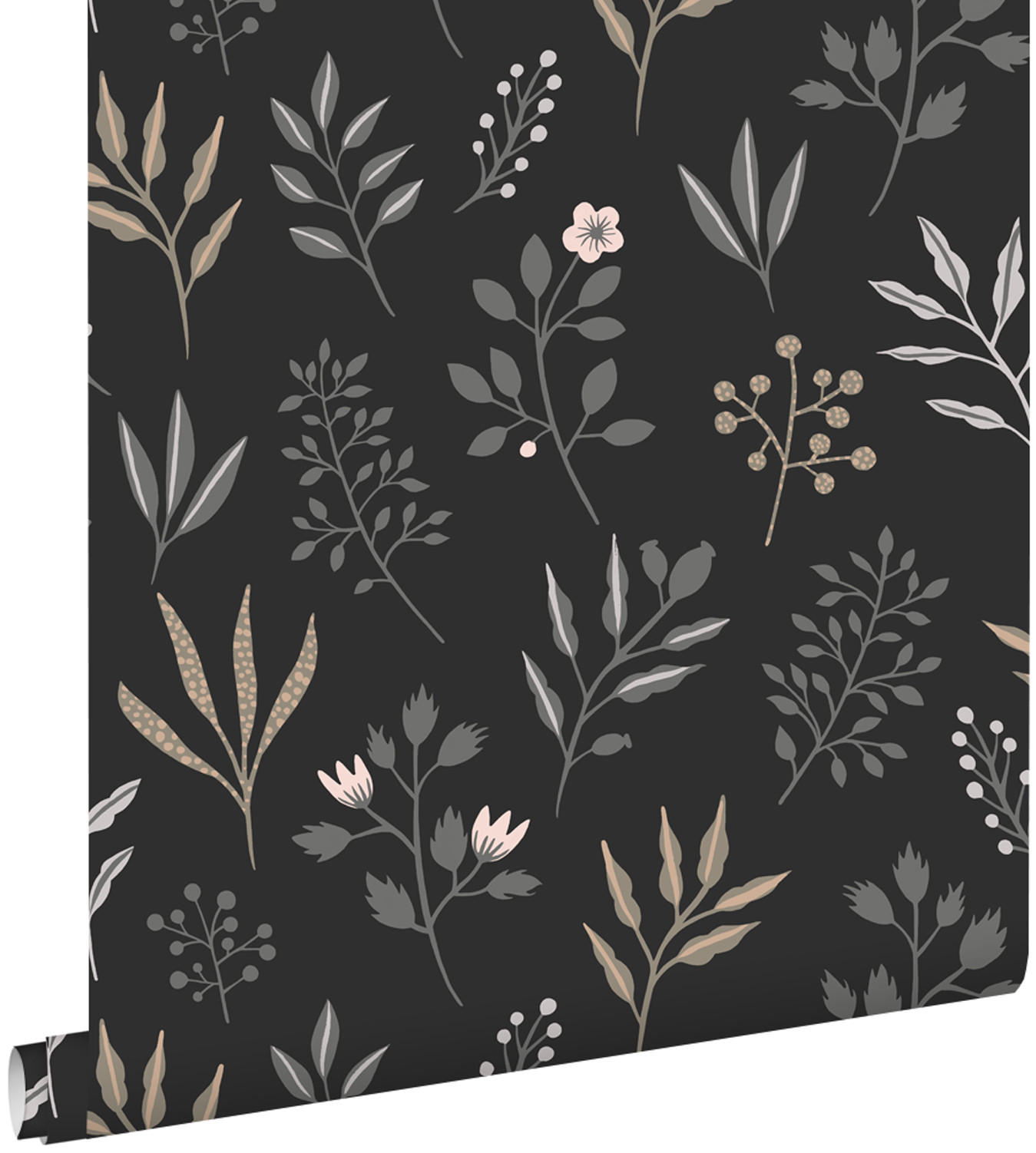TAPETE Blumenmuster im skandinavischen Stil 53 cm x 10.05 m - Schwarz, Papier (53/1000cm) - ESTAhome