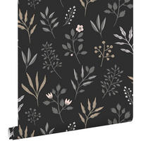 TAPETE Blumenmuster im skandinavischen Stil 53 cm x 10.05 m - Schwarz, Papier (53/1000cm) - ESTAhome