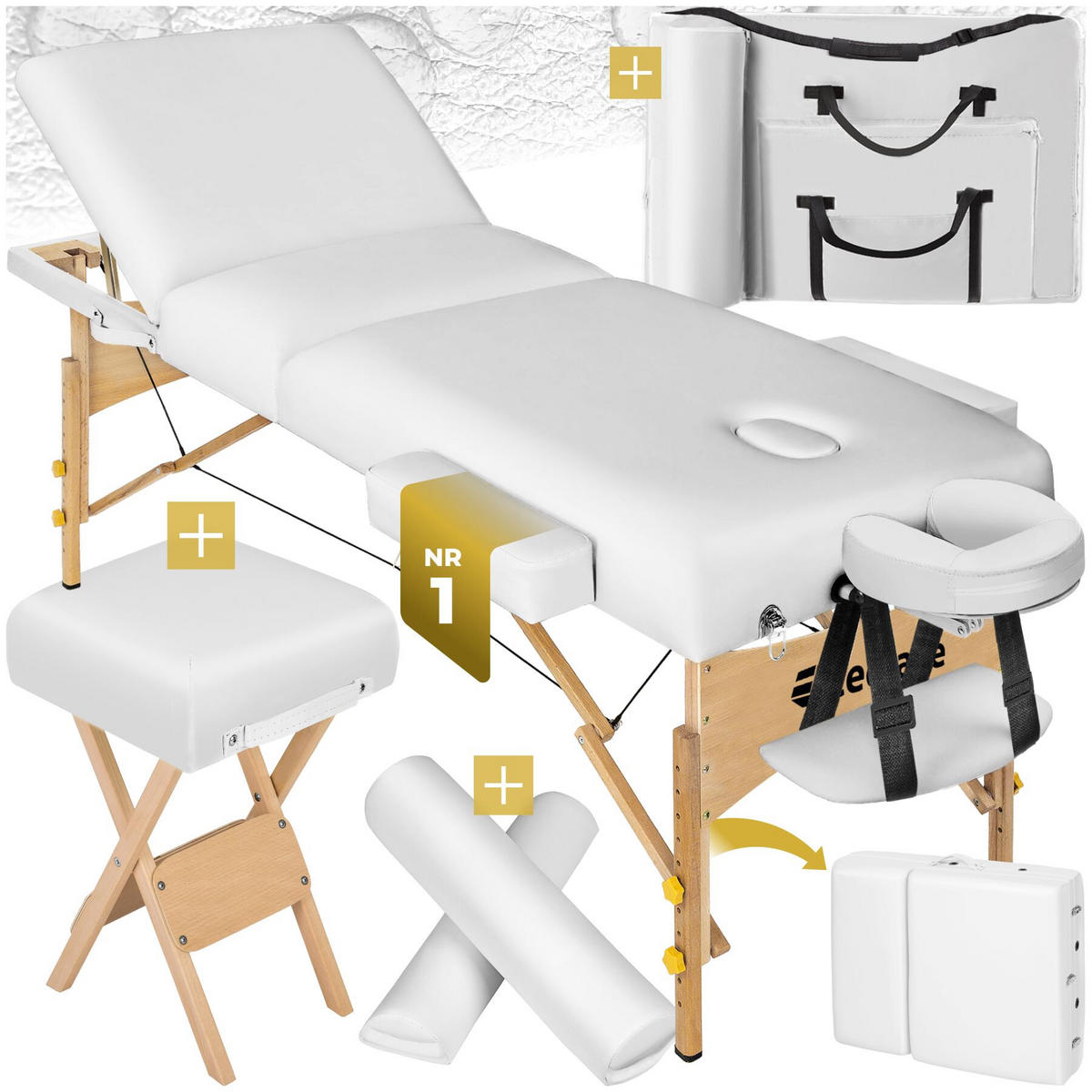 MASSAGELIEGE-SET 3 Zonen, 218 x 102 x 90 cm, weiß - Weiß, Holz (102/90/218cm) - tectake