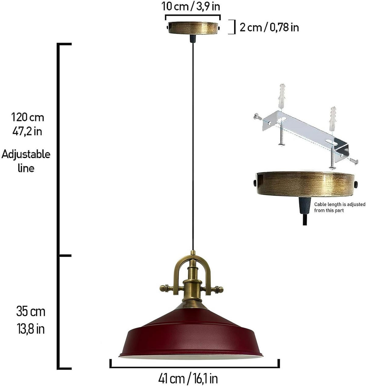 PENDELLEUCHTE Asletl-Marine - Bordeaux, Metall (41/41/28cm) - Bamyum