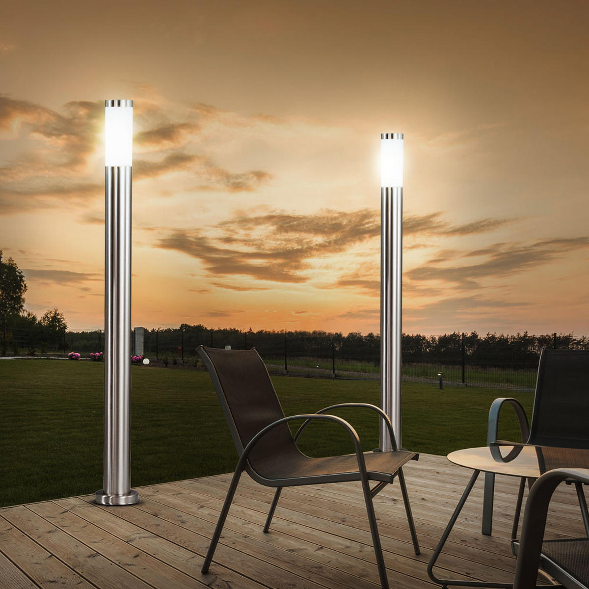 LED STEHLEUCHTE Boston Edelstahl Silber 2er Set - Silberfarben, Metall (7.6/7.6/110cm) - Globo Lighting