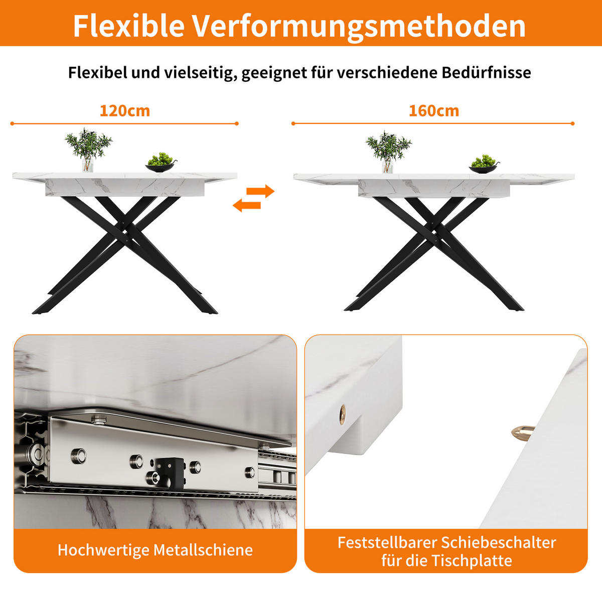 ESSTISCH Ausziehbar Weiß 160/80/76.50 cm - Weiß, Holzwerkstoff/Metall (160/80/76.5cm) - Urban Meuble