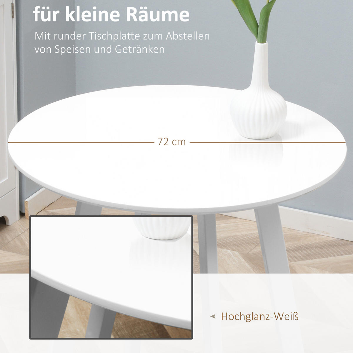 ESSTISCH 72/72/75 cm weiß mit Hochglanz-Tischplatte aus MDF - Weiß, Holzwerkstoff (72/72/75cm) - OKWISH