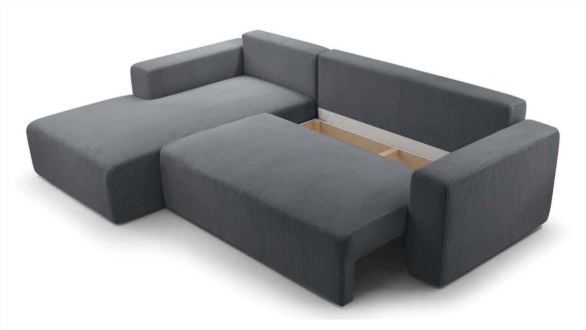 ECKSOFA L Form Catea Grau 279/145/84 cm Links mit Schlaffunktion - Schwarz/Grau, Kunststoff/Textil (145/279cm) - AX Living