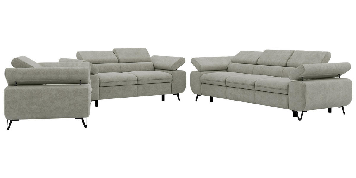 SEDACÍ SOUPRAVA PETER 1+2+3 - Světle šedá Strukturovaná látka - černá/světle šedá, kov/textil (262/76/99cm) - MKS