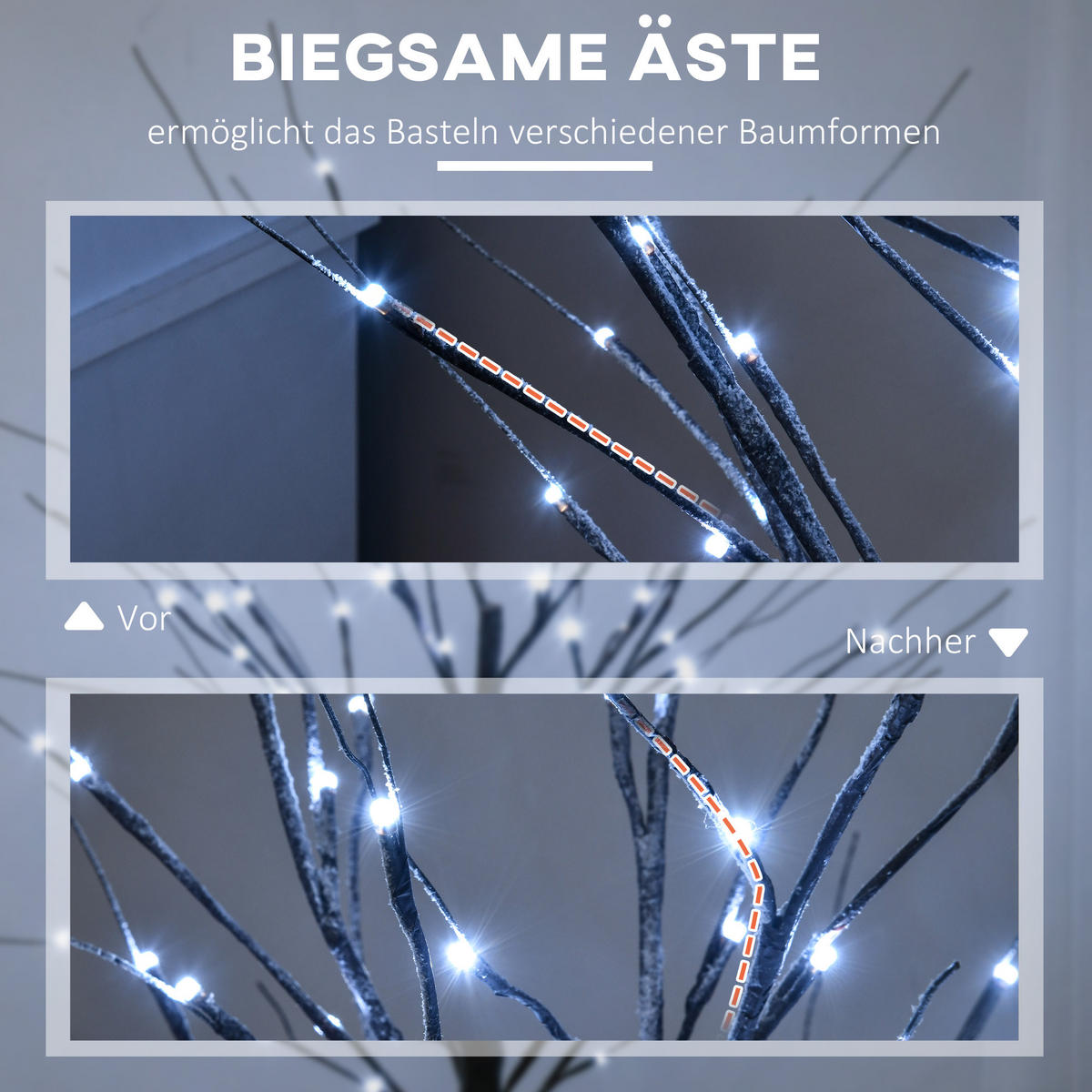 KÜNSTLICHE Birke mit LED-Beleuchtung, 96 warmweiße Mikro-LEDs, 150 cm, Braun - Braun, Kunststoff (22/150/22cm) - HOMCOM