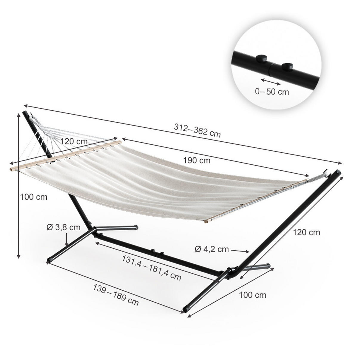 HÄNGEMATTE Weiß 190 x 120 cm Metallgestell - Weiß, Metall (190/100/120cm) - OK-Living