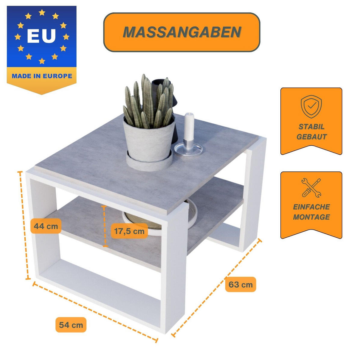COUCHTISCH Kaja63 63/42/53,8 - Weiß/Grau, Holzwerkstoff (54/63/42cm) - RAUMHIRSCH FURNITURE