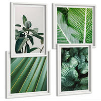 BILDER SET 4er Set - 50x50 cm & 40x60 cm Weißer Rahmen - Tropische Blätter in Grün - Weiß, Kunststoff (50/50cm) - TULUP